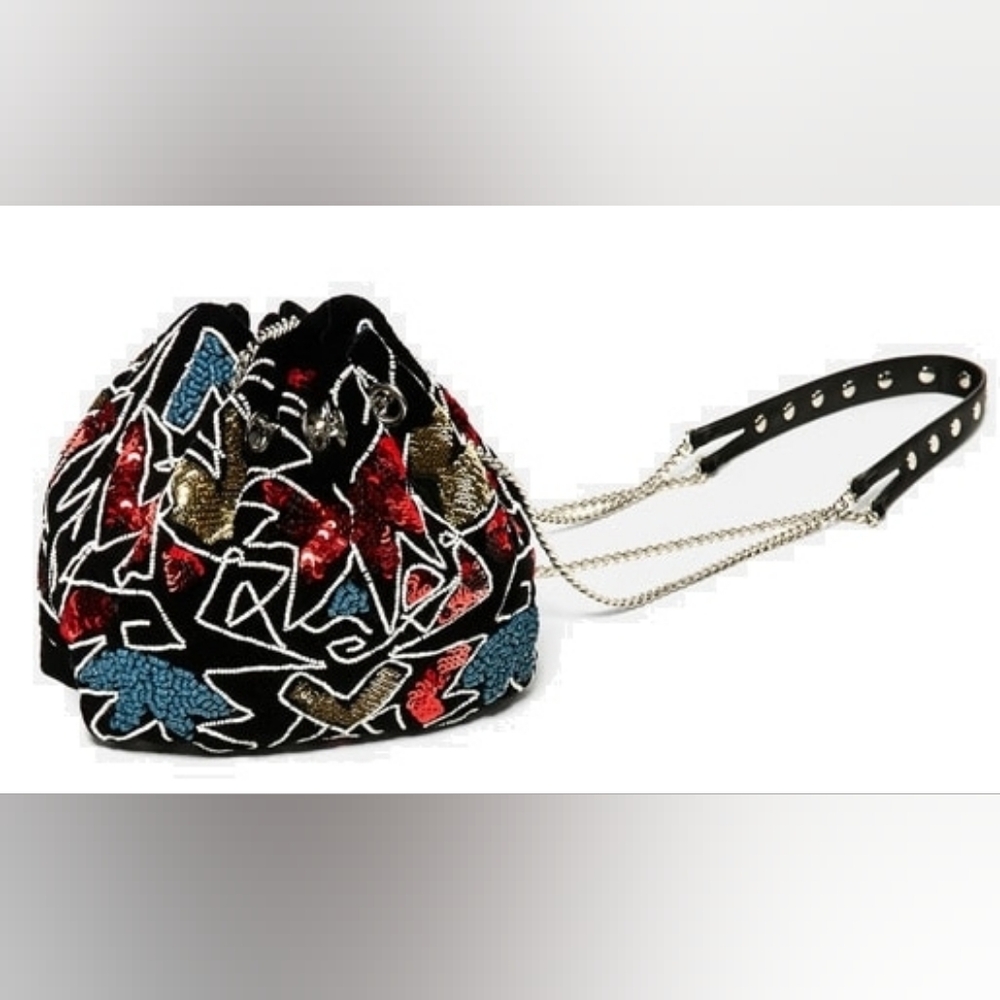 Zara Woman Beaded Bucket & Drawstring Purse Blogger Favorite Chain Strap